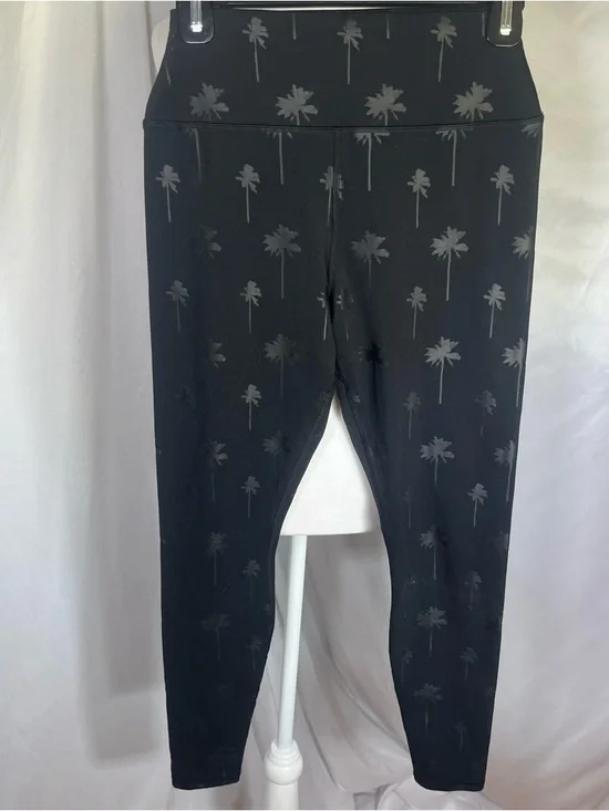 Spiritual Gangster Palm-Print Leggings Black on Black Palm Trees Med Yoga Gym - Picture 2 of 8